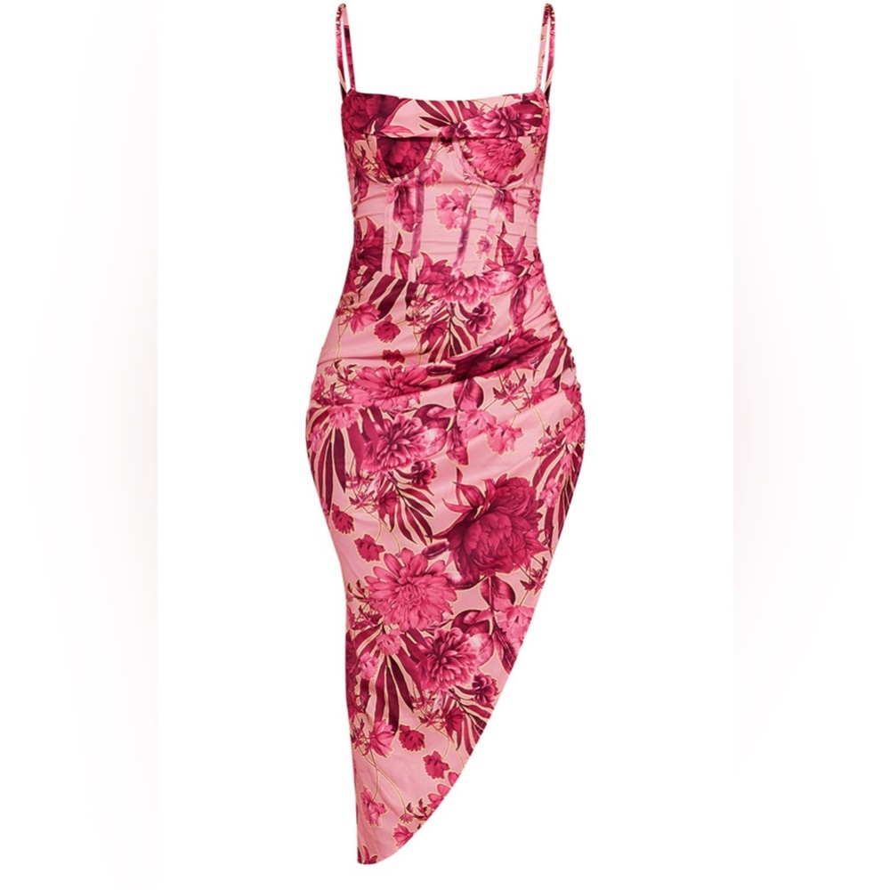 Pink Floral Midi Dress PrettyLittleThing